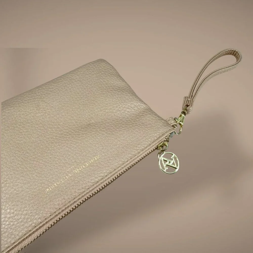 Nude Rose Gold Vegan Leather Convertible Wristlet Pouch‎